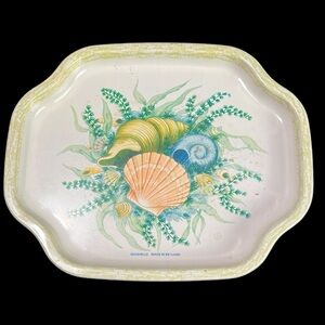 Vintage 7.5 inch Elite Tin Trinket Tray With Seashell Design